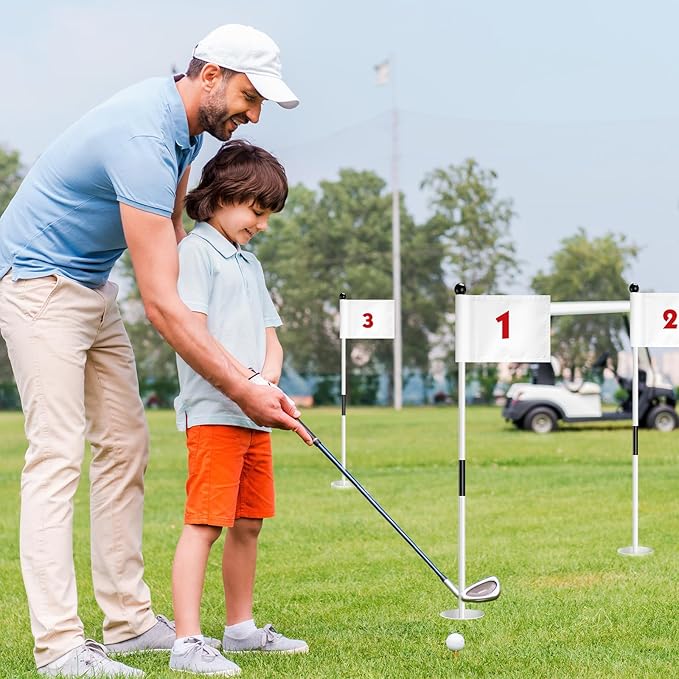 Hungdao 3 Set Golf Flagstick Mini Putting Green Flag for Yard Golf Pin Hole Cup and Flag Set Portable Practice Putting Green Flagsticks for Driving Range Backyard Gift Idea (Stylish,Mixed)