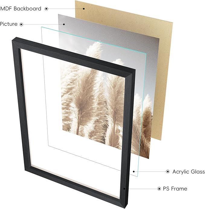 ArtbyHannah Gallery Wall Frame Set, 8 Pack Picture Frames Collage Wall Art Decor with Neutral Pampas Grass for Bedroom, Assorted Size Including 8"x10", 5"x7", 4"x6", 6"x6"(Multi-color Frame,Small)
