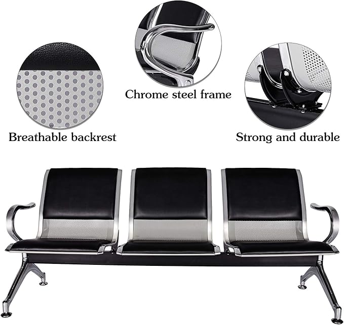 Kinfant Waiting Room Chair Bench - Guest Reception Chairs for Airport Hospital Bank Salon Barber Hall Room Conference (2+3-seat, Black-Mesh+PU)