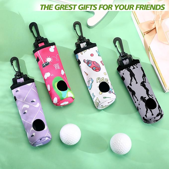 4 Pieces Golf Tee Holder Golf Ball Carry Bag Pouch Ball Holder Keychain Belt Clip Gifts Accessories