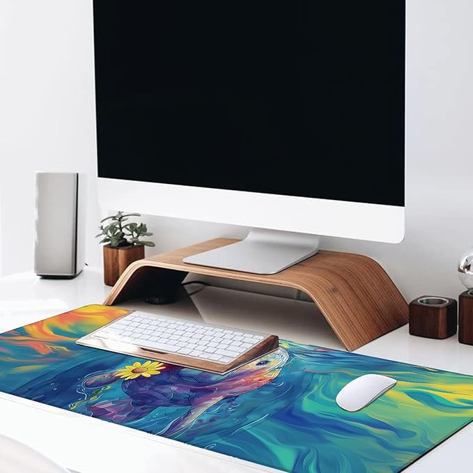 Colorful Manatee Large Gaming Desk Mat,Rubber Non-Slip Flower Ocean Mouse Pad,31.5x11.8x0.12in Extended Whimsical Marine Mousepad,Game Lover Mice Pads Gifts,Office Home Deskmat Decor