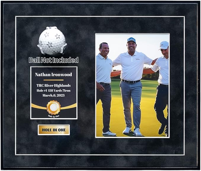 One-Shot Victory Golf Ball Display Frame – Acrylic Case with External Ball Mount, Custom Photo & Nameplate, Black Suede Mat, Elegant Golf Keepsake Gift
