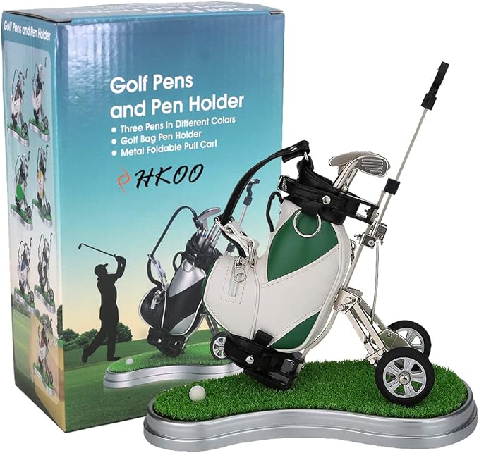 Golf Gift Golf Pens Holder, Golf Bag Holder with 3 Pieces Aluminum Pen Golf Bag Pencil Holder for Men