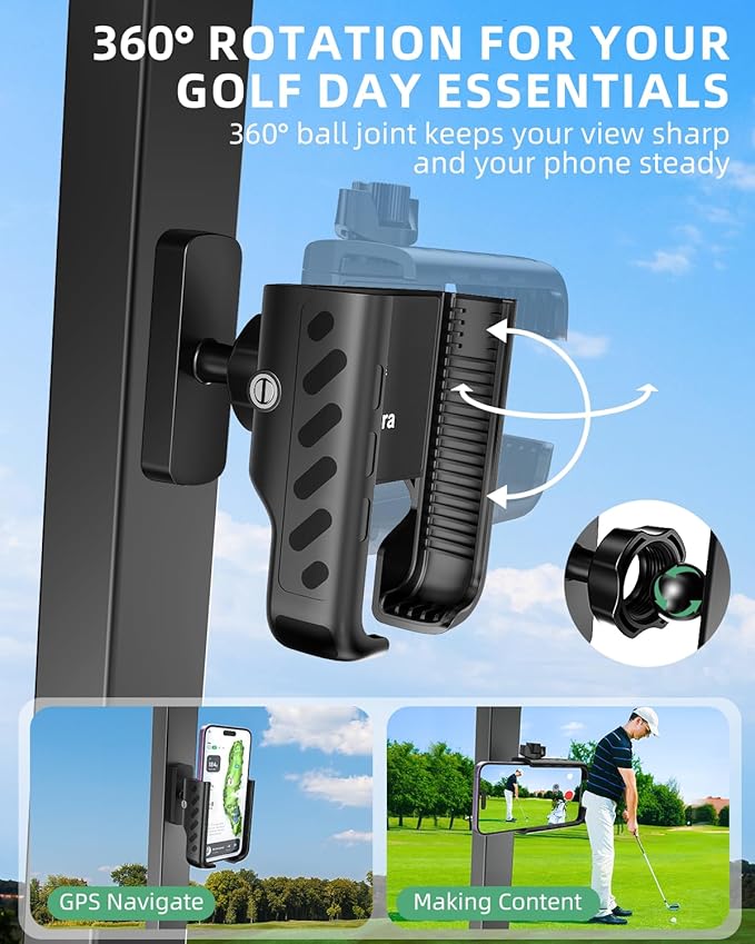Golf Cart Phone Holder , 360° Adjustable Universal Golf Magnetic Phone Mount Compatible with iPhone Google Pixel EZGO Club Car Yamaha Icon Golf Cart Accessories Golf Gifts for Friend Men Husband Dad