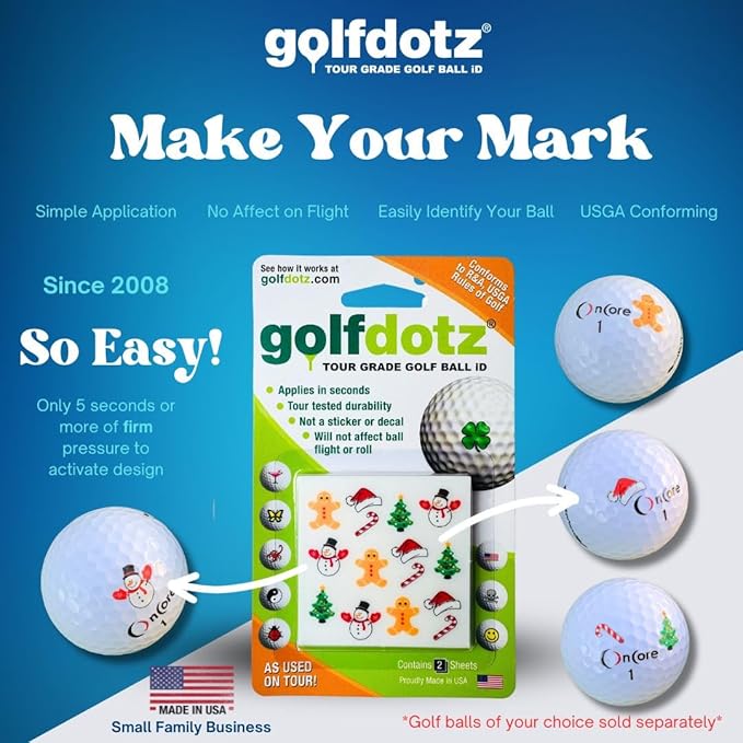Golfdotz - USGA Rule Conforming Golf Ball Markers, Golf Ball Stickers for Marking Balls, No More Smearing from Stamps, Gifts for Golfers, Dads, and Retirees, (18-32-Count)
