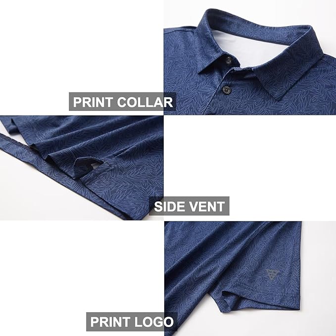 Golf Shirts for Men Dry Fit Short Sleeve Print Performance Moisture Wicking Polo Shirt