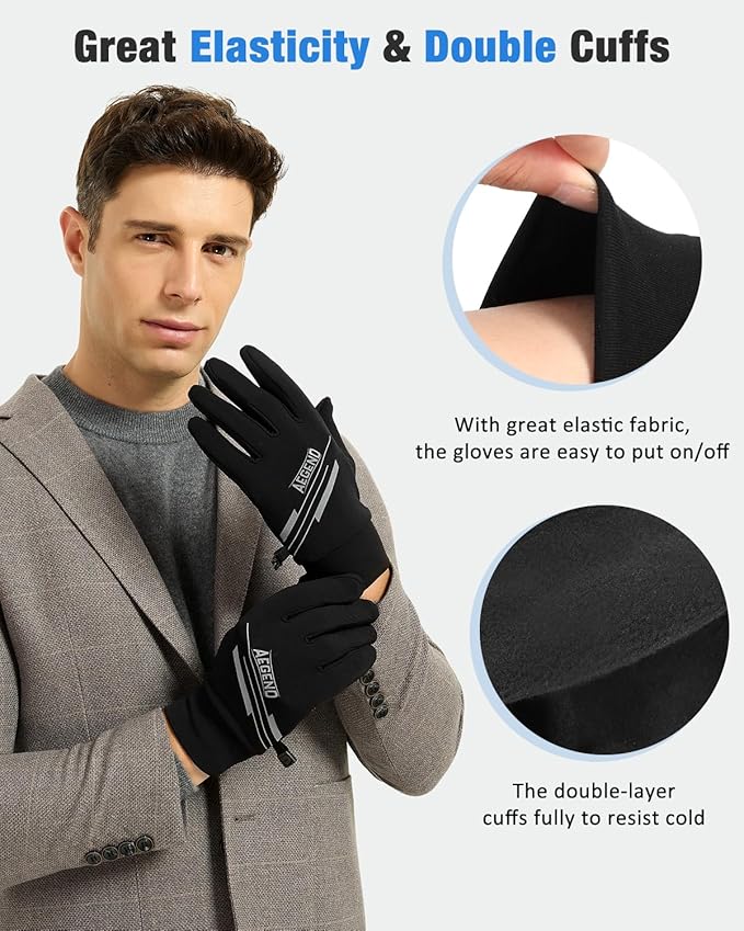 Aegend Lightweight Winter Gloves for Men Women, Warm Running Gloves Touchscreen Thermal Glove Liners for Cold Weather Driving, Cycling & Hiking, Non-Slip, Elastic Cuff, Stretchy, Durable