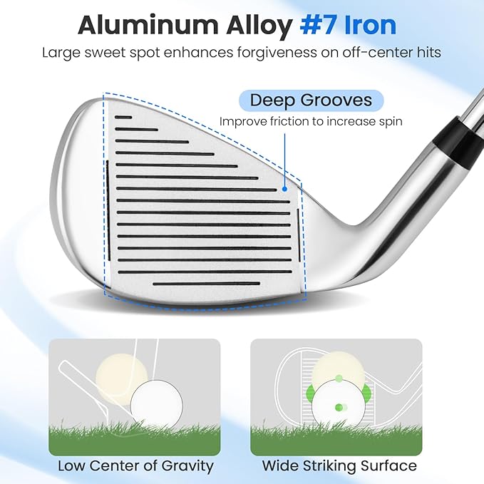 Tangkula #7 Iron Single Golf Club for Men, Individual Golf Iron with Steel Shaft and Head Cover for Right Handed Golfers, Training Golf Iron for Beginners, 37 Inch