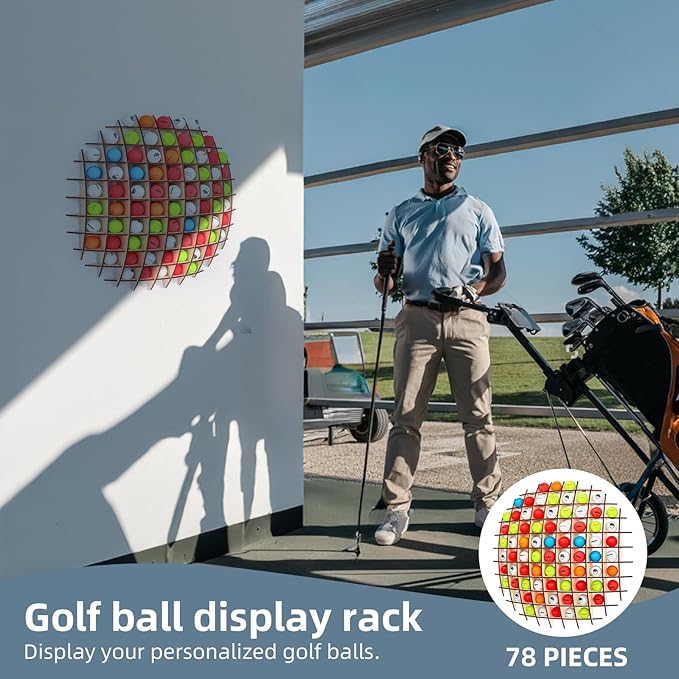 Golf Ball Display Case in the shape of a ball, Golf ball holder will hold up to 78 Golf Balls, Great for Collectors!