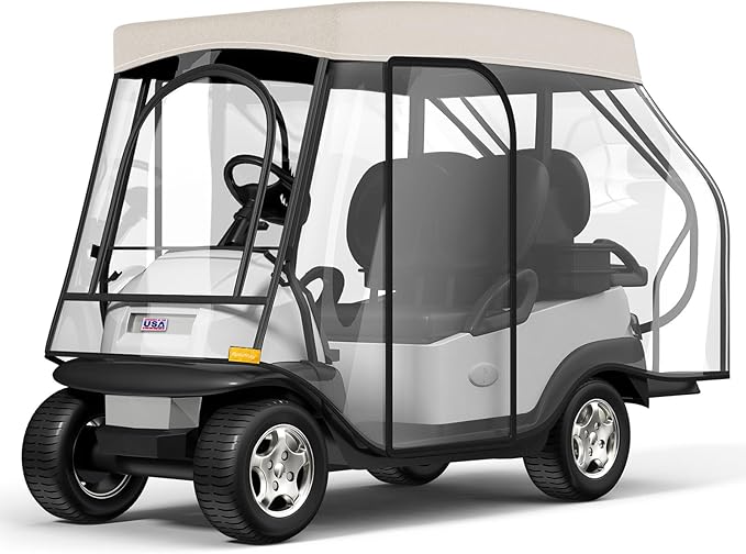 Rosefray Golf Cart Enclosure - 2+2 Drivable Rain Cover for Short Roof 58" EZGO, Club Car - Durable Door Zipper, 4-Sided Clear Windows (4 Seater)