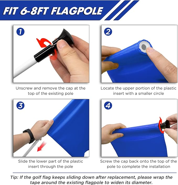 KINGTOP Golf Flag 20x14 Inch - Plain Blue, 420D Nylon, Tube Inserted - Standard Putting Green Flags for Driving Range, Backyard Practice, Golf Courses, Country Club, 3-Pack