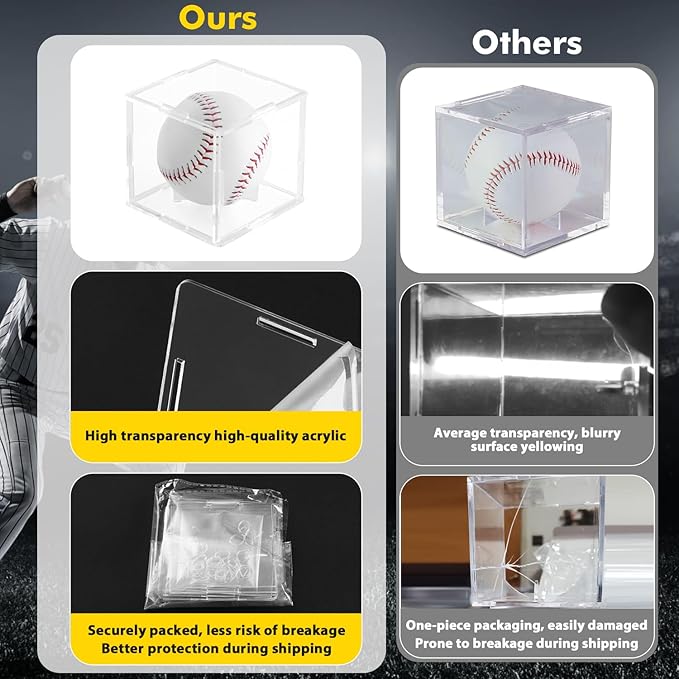 12 Pack Assembled Baseball Display Case, UV-Blocking Acrylic Baseball Holder Display Case, 3.2 Inch Cube Clear Softball Holder Box, Signed Baseballs Protector for Collectibles, Tennis Ball