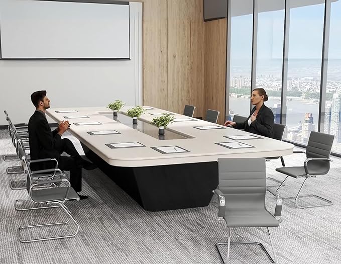 CIMOTA Waiting Room Chairs Leather Office Guest Chair Mid Back Reception Chairs with Sled Base for Meeting/Patient/Conference Room, Grey Set of 8