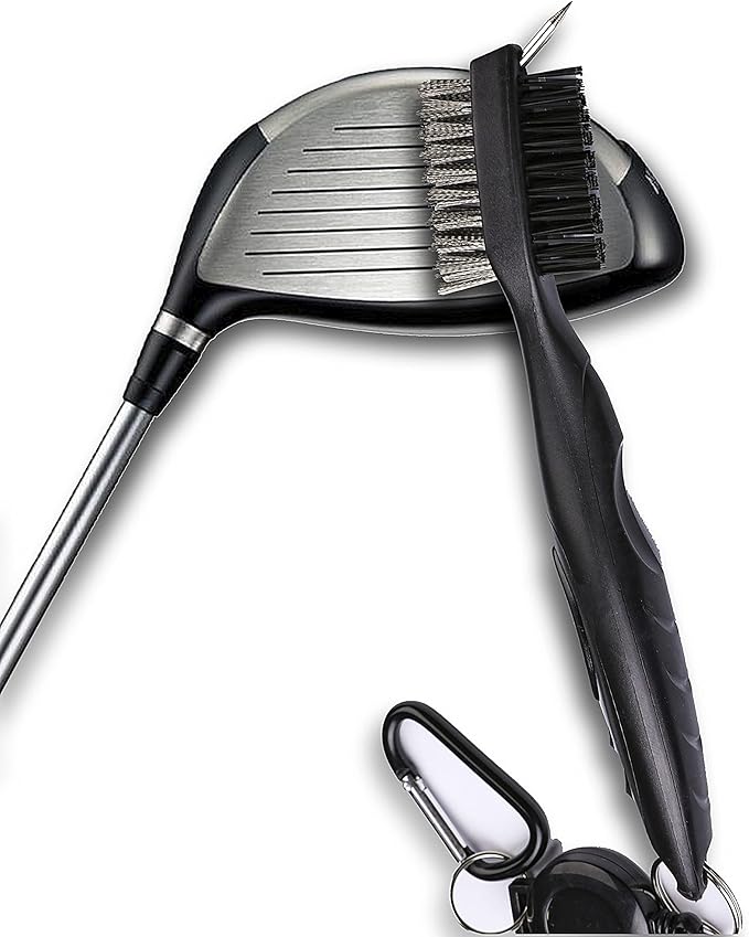 Golf Towels, Microfiber Waffle Pattern Tri-fold Golf Towel - Brush Tool Kit with Club Groove Cleaner, with Clip Men Women Golf Gifts (Purple Towel+Black Brush)