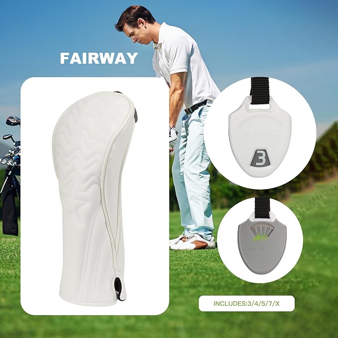 4pcs or 1pc Golf Club Head Covers for Woods, Driver, Fairway, Hybrid – Premium PU Leather with Interchangeable Tags & Magnetic Blade and Mallet Putter Covers