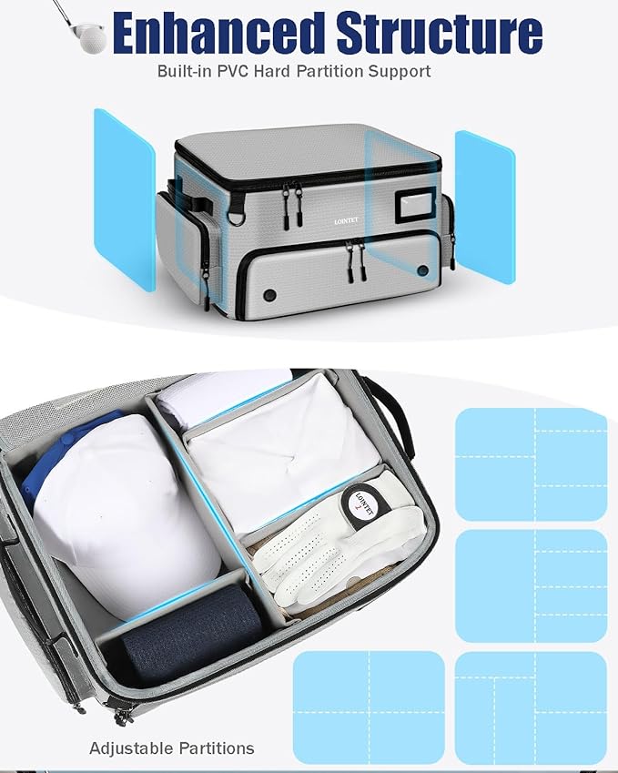 Golf Trunk Organizer, Waterproof Car Golf Locker with Separate Ventilated Compartment for 2 Pair Shoes, Golf Storage for Balls, Tees, Cap, Clothes, Gloves, Accessories, Gifts for Men, Women