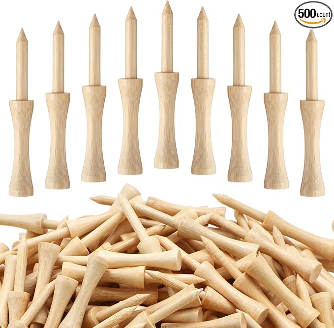Vinsot 500 Pcs Step Down Golf Tees 2-3/4 Inch Bulk Wooden Bamboo Golf Tees for Men Women Indoor and Outdoor Practice Driving Range and Simulator Essential Accessories