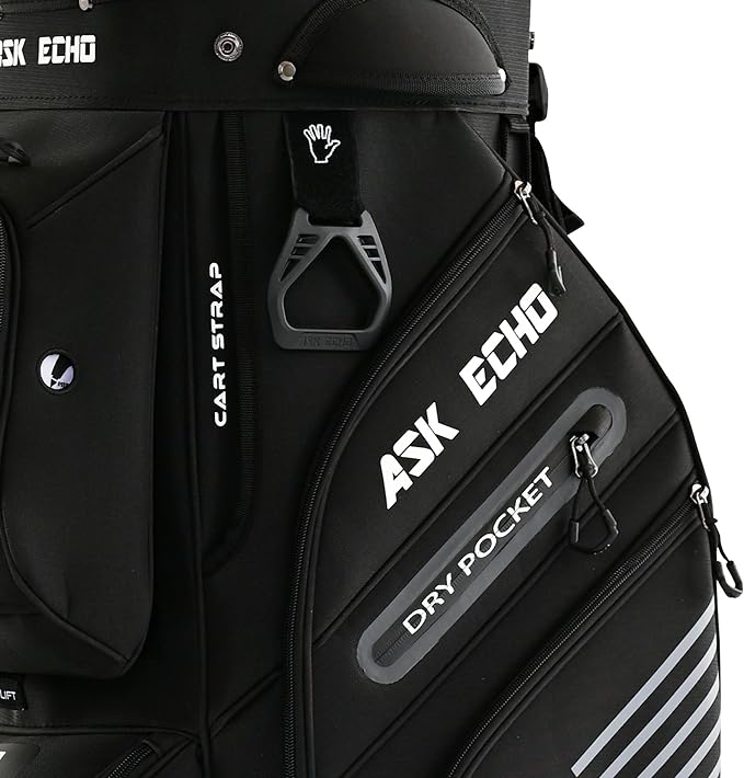 ASK ECHO T-Lock Golf Cart Bag with 14 Way Organizer Divider Top, Premium Cart Bag with Handles and Rain Cover, for Men