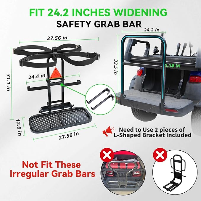 Golf Cart Bag Holder Bracket Upgraded Metal Attachment for 2+2 Rear Seat with 1 Inch Square Rail Golf Cart, No Drilling Required Golf Bag Rack for EZGO Club Car Yamaha Included All Hardware