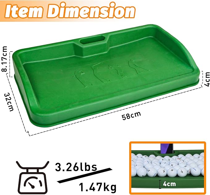 Heavy Duty Golf Ball Tray - with Cell Phone Holder Record Golf Swing - 100 Ball Capacity - High Impact Rubber Golf Tray Compatible with All Hitting Mats