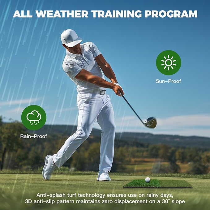 Premium Dual-Turf Golf Hitting Mat with 10mm EVA Foam & Rubber Backing, Non-Slip Anti-Deformation Heavy-Duty Design for Realistic Indoor/Outdoor Swing and Chipping Practice, Ideal Gift for Golfers