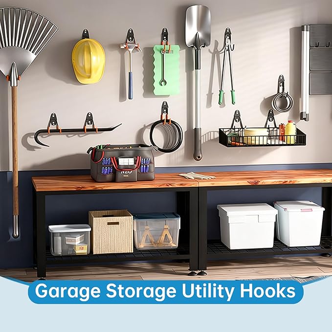 Garage Storage Utility Hooks，Garage Garden Tool Organizer，Steel Wall Mount Hooks, Garden Small U Hooks (6 Pack-Black)