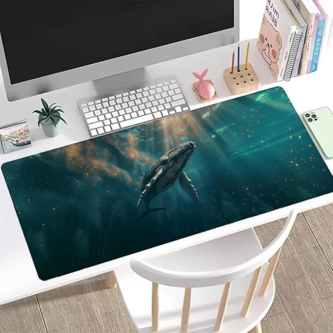 Majestic Whale Gaming Mouse Pad, Office Desk Mat, Anti-Slip Rubber Base Cool Aesthetic Mouse Pads for Computer Laptop Keyboard School Home Desktop Gamer Home Accessories Decor 31.5" x 11.8"