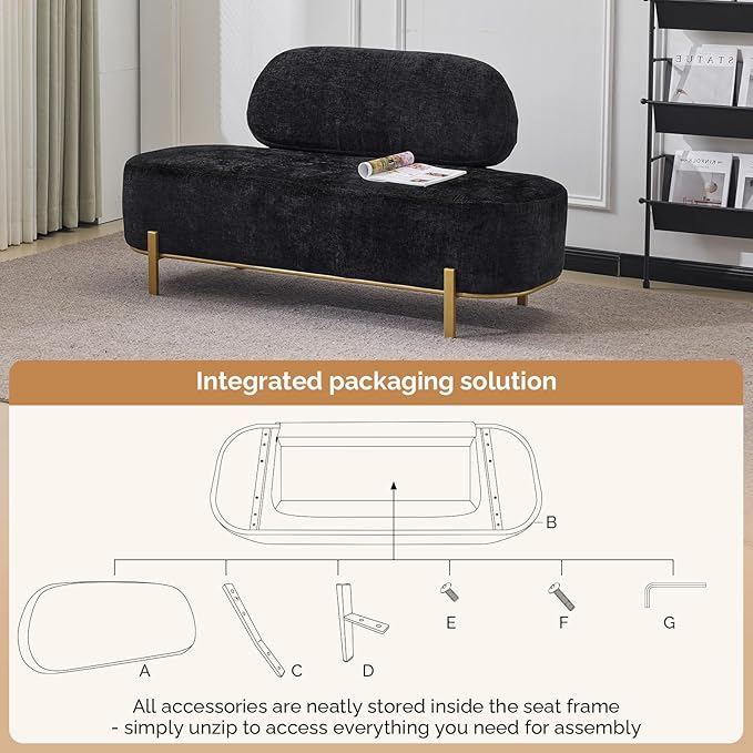 OmySalon Waiting Room Bench with Back, 55.1" Office Guest Chair, Chenille Fabric Reception Seating, Lobby Bench for Beauty Salon Barbershop Airport Bank Hall Room Conference