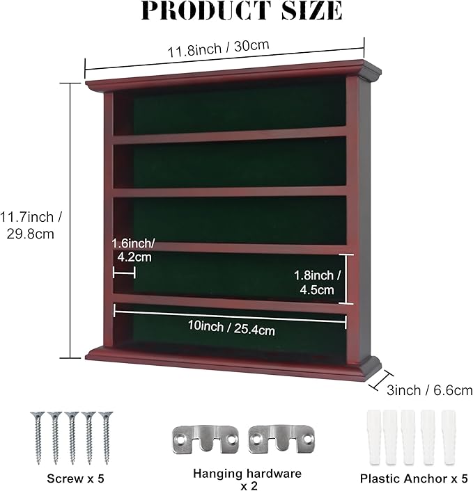 25 Golf Ball Display Case Wall Mounted -Mahogany Golf Ball Holder with Green Velvet Backing, Anti-Fall Slots, No Assembly Needed for Golf Souvenirs & Collectibles