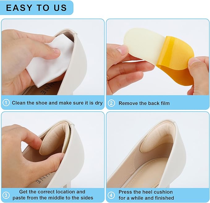 6 Pairs Heel Cushion Pads for Too Big Shoes - Protectors to Prevent Heel Pain, Blisters and Rubbing, Anti Slip Fillers Make Shoes Fit Tighter
