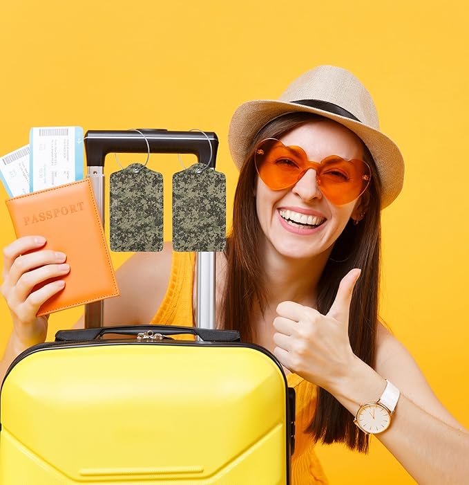 TSA Approved Luggage Tags for Suitcases Camouflage Army Military 2 Pack Funny Leather Carnival Cruise Airport Cute Travel Name Tags Golf Bag tag Ships Essentials Privacy Cover ID Label for Women Men