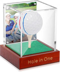 Wenqik Hole in One Golf Ball Display Case with Wood Base and Tee Golf Display Case Clea Ball Holder Stand Acrylic Transparent Storage Box for Single Dust UV Protection