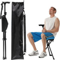 Portable Walking Stick with Cushion, Adjustable Height Cane with Seat, Portable Cane Stool, Lightweight Aluminum, Capacity 550 Lbs, for Camping, Hiking, Climb, Anti-Slip with Carry Bag