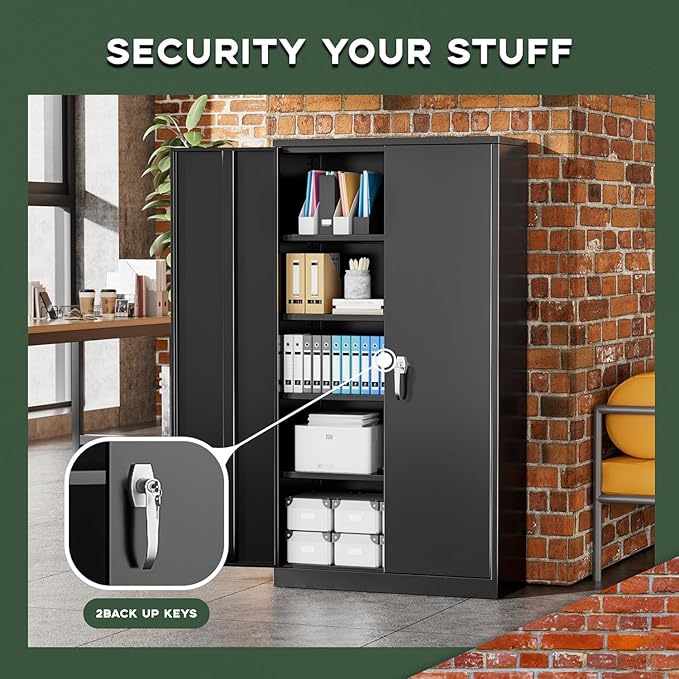 Greenvelly Metal Cabinet with Lock,72" Metal Storage Cabinet with 2 Doors and Adjustable 4 Shelves, Locking Cabinet for Home Office, Garage(36" W x 18" D)