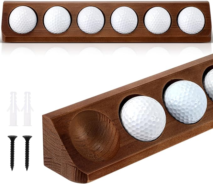 Golf Ball Display Case Wall Mount 6 Standard Size Golf Ball Stand Holder Display Stand for Sport Memorabilia Gift for Men Homen Office Tabletop Decor(Walnut Color,2 Pack)