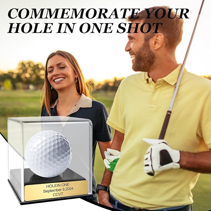 Custom Golf Hole-in-One Display Case, Acrylic Golf Ball Display Case, Custom Engraved Plaque, Commemorate Your Hole in One Shot (Sapphire Blue)