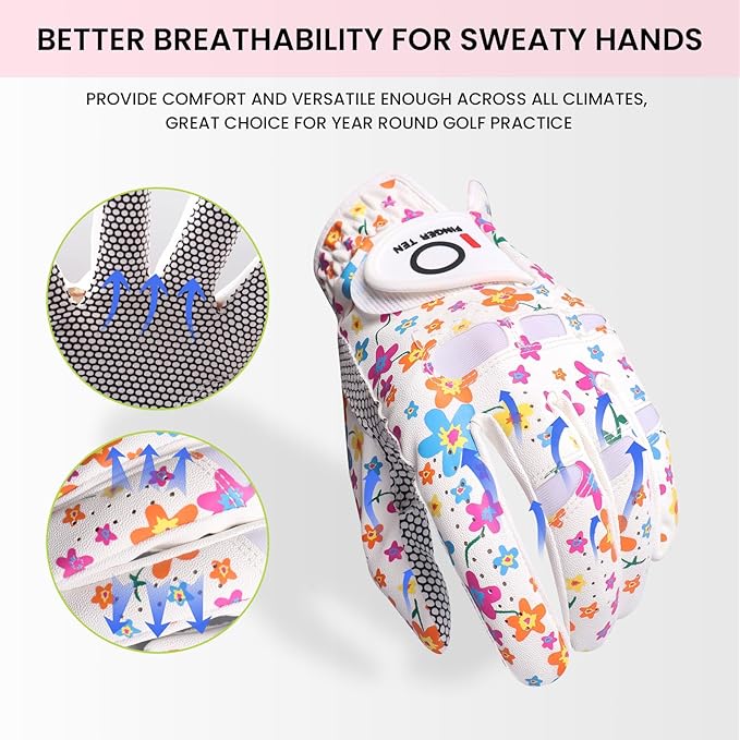 FINGER TEN Ladies Golf Gloves Left Right Hand 1 Pack, Golf Glove for Women's Golfer Lh Rh All Weather Grip, Size Fit Small Medium Large XL