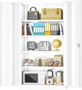 INTERGREAT White Metal Storage Cabinet Doors, 72" Locking Steel Storage Cabinet with Shelves, Tall Metal Cabinet Lockable Steel Cabinets for Home Office