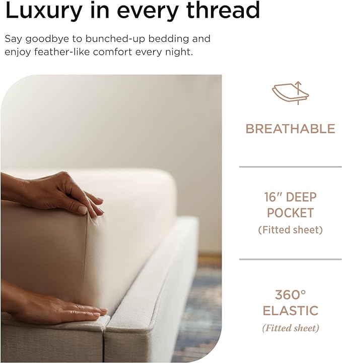 Threadmill Luxury 800 Thread Count California King 100% Cotton Sheets - Light Beige Sateen Weave Bed-Sheets, Better Than Egyptian Cotton,4 Pc Solid Bedding Set, Fits 16" Deep Pocket