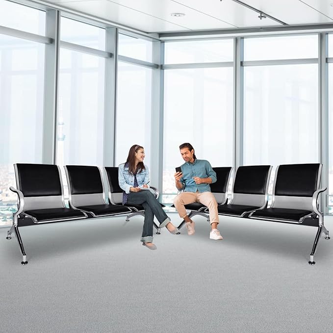 kinbor PU Leather Waiting Room Chairs - Waiting Bench Seating Lobby Chairs for Airport, Bank, Hospital, Salon, Barbershop (Set of 2)