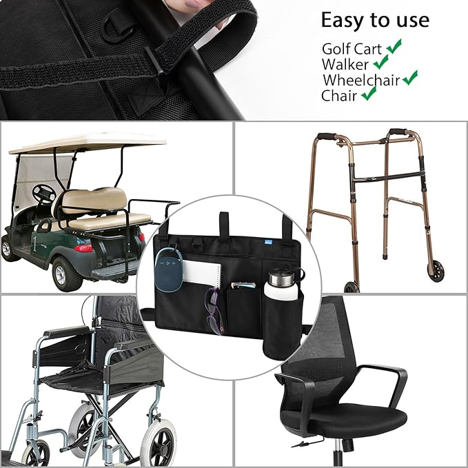 Xxerciz Golf Cart Rear Seat Organizer, Lightweight Folding Storage Bag Portable Golf Cart Accessories with Adjustable Strap for EZGO Yamaha Club Car, Wheelchair and Walker