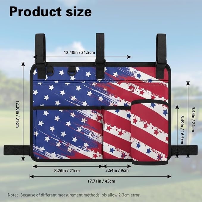 American Flag Golf Cart Bag, Golf Cart Rear Seat Organizer with Open Pockets for Golf Balls & Bottles