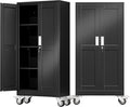 61" Tall Metal Garage Storage Cabinet with Wheels and Locking Doors and Tall Rolling Steel Tool Cabinet with 3 Adjustable Shelves for Garage,Home,Office,Shop (Black)