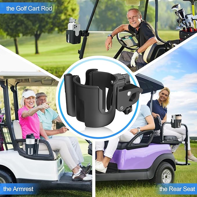 Golf Cart Cup Holder with Phone Holder, 2-in-1 Adjustable Universal Cup Phone Holder Front and Rear Seat Armrest Kit Accessories Compatible for EZGO/Club Car/Yamaha & Most Golf Carts