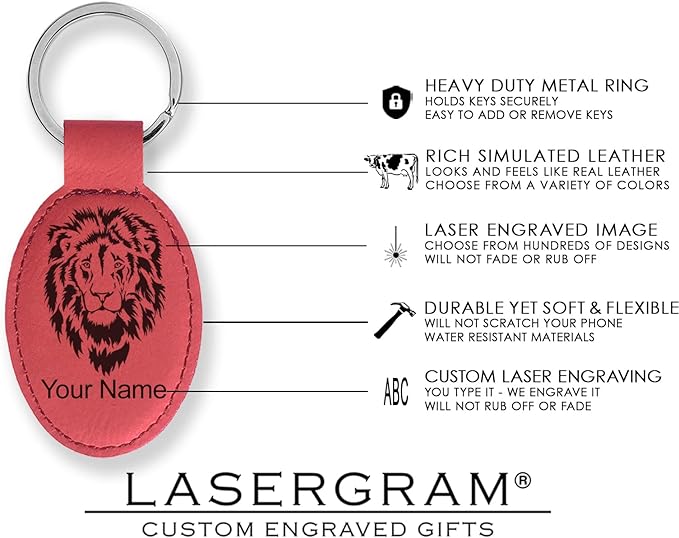 LaserGram Oval Keychain, Palm Trees, Personalized Engraving Included (Red)
