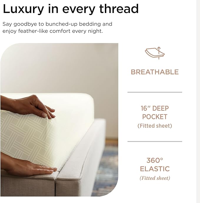 Threadmill California-King Sheets - 800 Thread Count Jacquard Celine Ivory, 100% Pure Cotton 4 Piece Striped Bed Set, Extra Long Staple Cotton, Luxury Damask Sheets with Elasticized Deep Pocket