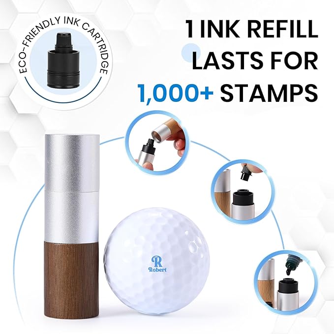 Golf Ball Stamp Personalized Marker - Premium Metal Custom Golf Ball Stamp - Quick-Dry Ink Monogram Identifier - Unique Golfing Accessories Gifts for Men Dad (Walnut Wood - Ink-Free)