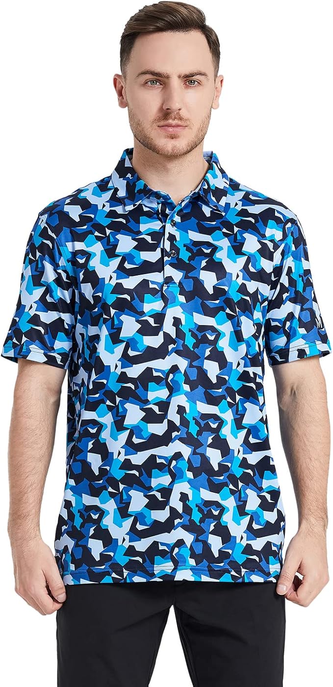 Golf Shirts for Men Dry Fit Short Sleeve Print Performance Moisture Wicking Polo Shirt