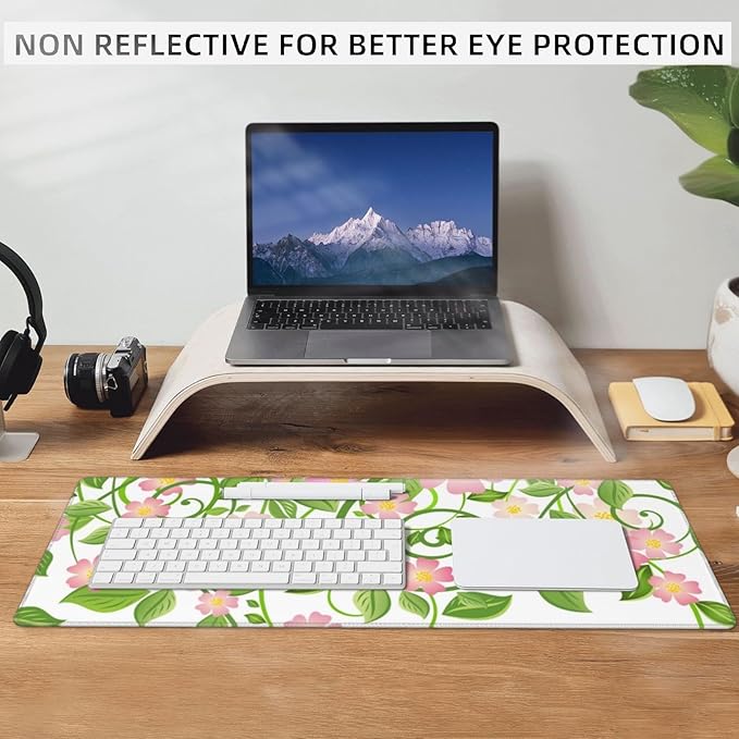 Happy Birthday Large Gaming Mouse Pad,Festival Party Desk Mat,31.5x11.8x0.12in Extended Non-Slip Rubber Moon Floral Blue Mousepad,Computer Deskmat Gifts,Laptop Mice Pads Decor for Home Office