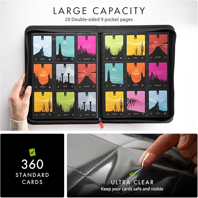 Vault X 9 Pocket Trading Card Zip Binder, 360 Cards, Premium Exo-Tec Album Material, 20 Side-Loading Pages, Folder for Collectible Games, Sports, TCG (Red)